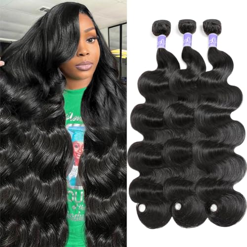 12A Grade Brazilian Body Wave Human Hair Weave Human Hair Bundles Brazilian Virgin Hair For African Americans Women 3 Bundles Total 300g/10.5oz 16 18 20inch