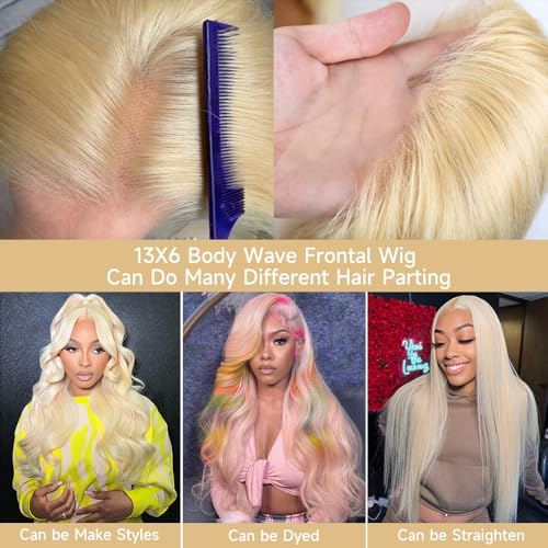 613 Lace Front Wig Human Hair 13x6 Blonde Lace Front Wigs Pre Plucked 200% Density 613 Body Wave Hd Lace Frontal Wigs Human Hair Glueless 613 Blonde Wig 24 Inch