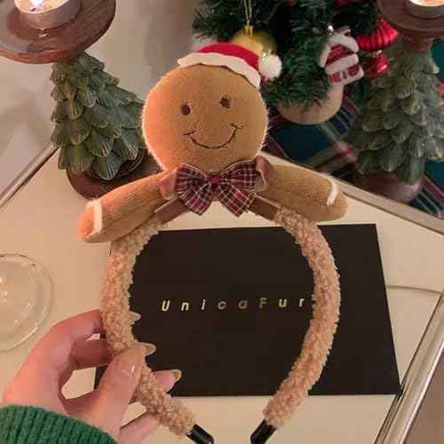 Gingerbread Headbands Christmas Headband for Women Plush Ginger Band for Man Fluffy Reindeer Antler Headband Comfortable Xmas Hair Hoop Christmas Family Party Accessories 1Pcs