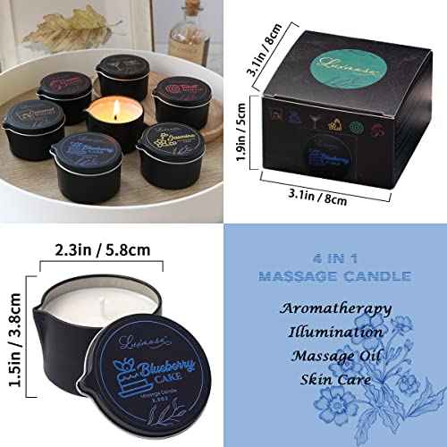 Organic Soybean Wax Essential Oil Infused Massage Oil SPA Candle for Couples, Home Scented Candle for Relaxation Bluberry Cake Scent 2.35OZ