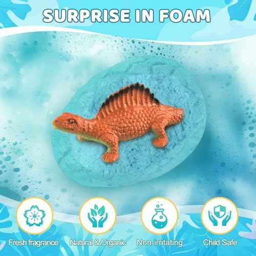 Bath Bombs for Kids with Surprise Toys Inside, Kids Christmas Gifts, Stocking Stuffers for Kids Boys, XXXL Dinosaur Egg Bubble Bath Bombs Gift Set, Dino Eggs Toys for Boys 3 4 5 6 7