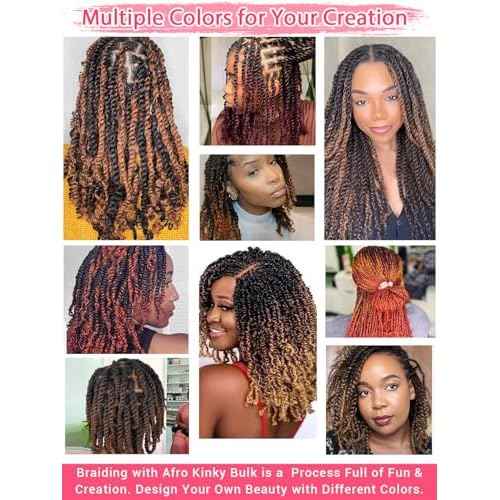 REBECCA FASHION Afro Kinky Bulk Human Hair 50g/Pack Braiding Hair for Dreadlock Extensions, Loc Repair, Afro Kinky Curly Human Hair Bulk for Twist 18 Inch Chocolate Brown Color