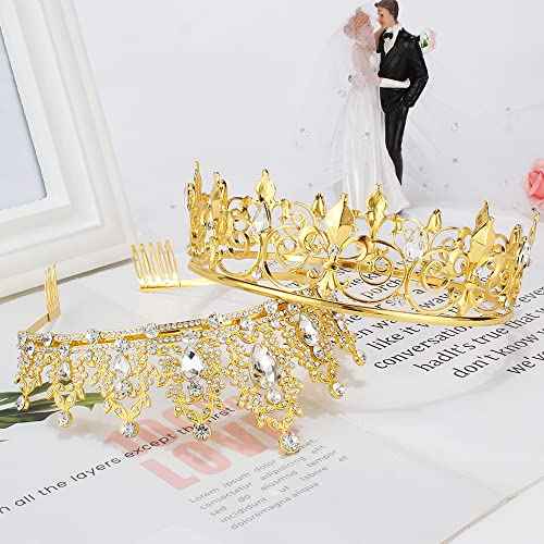 AOPRIE King & Queen Artemis Tiara and Crown for Women Men Crystal Hair Accessories for Wedding Prom Bridal Birthday Party Halloween Costume Christmas Gifts Gold Princess Tiara for Girls Boys