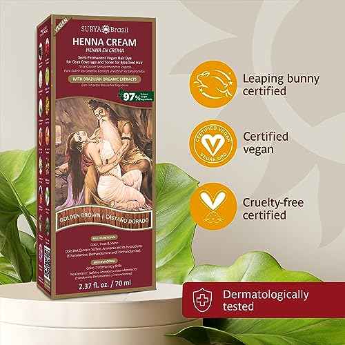 Surya Brasil - Henna Cream, Semi-Permanent Golden Brown Hair Color Treatment for Gray Coverage, Deep Conditioning Hair Dye, 2.37 oz / 70 ml