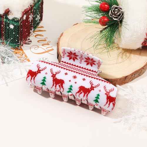 Christmas Hair Clips for Women and Girls Hair Accessories Green Christmas Tree Red Elk Snowflake Design Hair Clips Toddler Girls Cute Claw Clips for Thick Thin Hair Decor 1PCS
