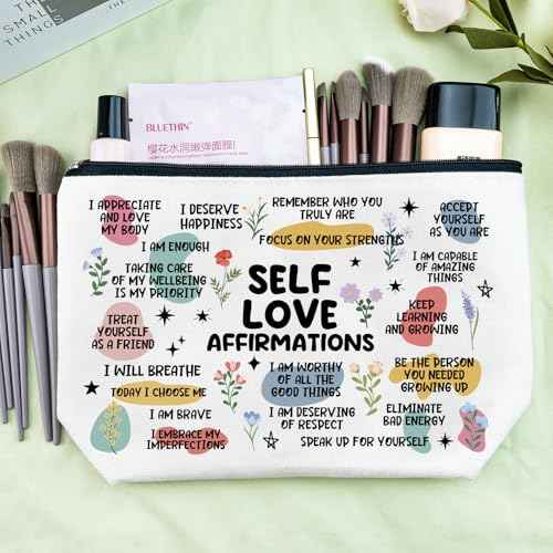 Self Love Gifts Small Cosmetic Bag Mental Health Positive Affirmations Makeup Pouch Bags for Women Teen Makeup Bag