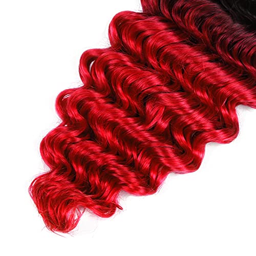 Ombre Deep Wave Bundles Red Bundles Human Hair Weave 2 Tone Fire Red Deep Wave Human Hair 3 Bundles 20 22 24 Inch 8A Soft Virgin Remy Hair Extensions Red Bundles Huamn Hair