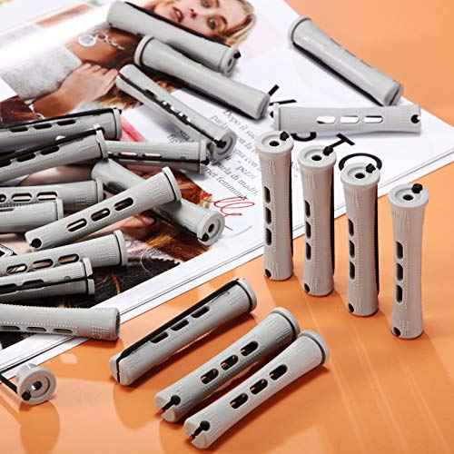 WILLBOND 60 Pcs Short Perm Rods Natural Hair Perm Rods with Elastic Rubber Band Non Slip Plastic Perming Cold Wave Kit for Women Hairdressing Styling Tool(0.59 Inch,Gray)