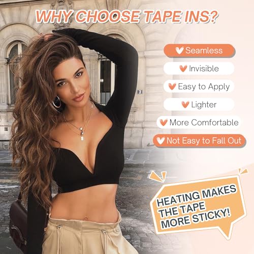 Benehair Tape in Human Hair Extensions, 18 inch Straight Invisible Tape Extensions Remy Blonde Hair Extensions 10pcs 20g Ash Brown Mix Bleach Blonde 18p613