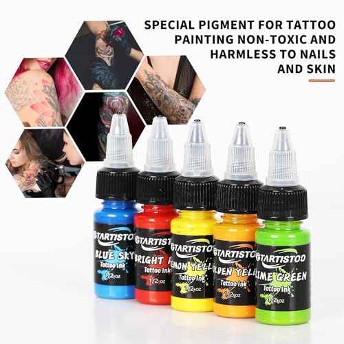 Tattoo Ink GTARTISTOO Professional Set 1/2OZ (14 Colors, 15ml) Vegan-Friendly Pigment Tattoo Ink Supplies Ink