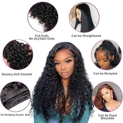 16 16 16 Inch Water Wave Bundles Human Hair 100% Unprocessed Curly Brazilian Virgin Hair Wet And Wavy 3 Bundles Human Hair Natural Black