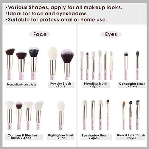 Jessup Makeup Brushes Set Professional Makeup Brush Eyeshadow Blending Powder Foundation Blusher Concealer 25pcs with Cosmetics Storage Box, Blushing Bride T295