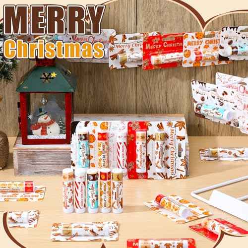 75 Pcs Christmas Peppermint Candy Flavor Lip Balms Bulk Peppermint Candy Gingerbread Hot Cocoa Cookie Cinnamon Flavor Lip Balms Christmas Party Gifts Stocking Stuffers for Employee Staff