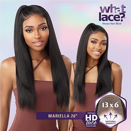 Sensationnel What Lace 13X6 Wigs - Mariella 26 Inch Human Hair Blend Lacefrontal Glueless Synthetic With Natural Density Preplucked Hairline (2 DARKBROWN)