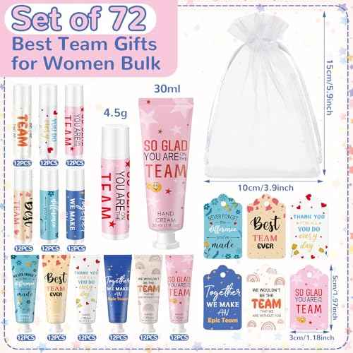 72set/288pcs Best Team Ever Gifts for Coworkers Employee Appreciation Gifts Christmas Party Favors Christmas Stocking Stuffers Inspirational Travel Hand Lotion and Lip Balm Set for Women
