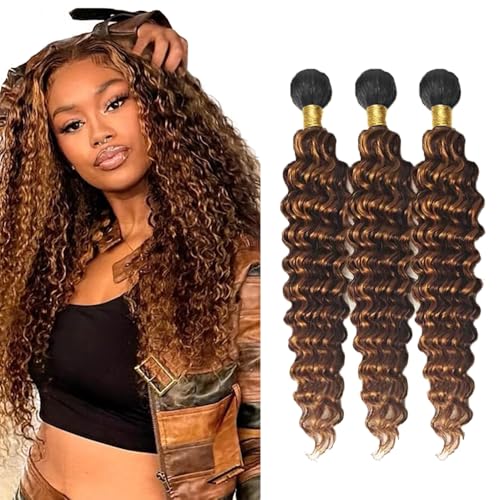 P430 Bundles Ombre Highlight Human Hair Bundles Brown Deep Wave Bundle 20 22 24 inch #4 Deep Wave Bundle 300g