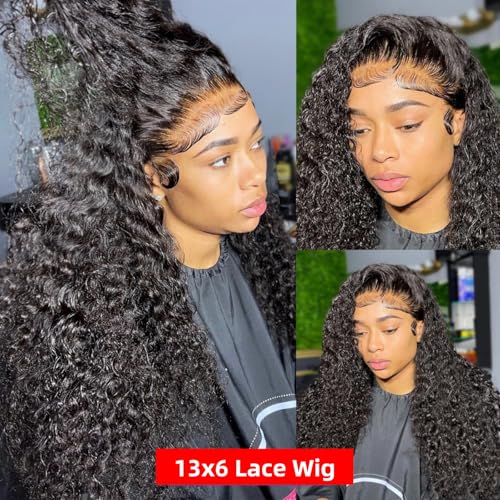 Nakkia 26 Inch Deep Wave Lace Front Wigs Human Hair 13x6 HD Transparent Lace Frontal Wig 180% Density Deep Curly Wet and Wavy Human Hair Pre Plucked Glueless Wigs for Women Natural Color