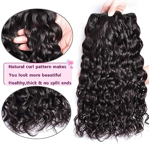 Brazilian Water Wave Bundles 100% Unprocessed Virgin Human Hair(16 18 20 inch) Water Curly Weave Bundles Human Hair Weft Double Strong Weft Natural Black for Women