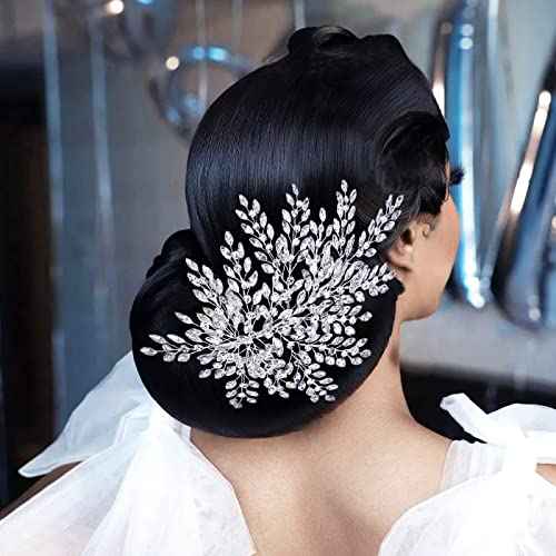 HONGMEI Bridal Rhinestone Headpiece for Wedding£¬Leaf Crystal Hair Pieces Bride Side Headpieces Wedding Hair Accessories for Women(Silver)