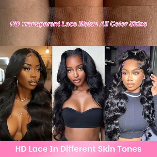 18 Inch 13x6 Lace Front Wigs Human Hair 200% Density Body Wave HD Lace Front Wigs Human Hair Pre Plucked Tangle-free Natural Black Glueless Wig for Women Daily