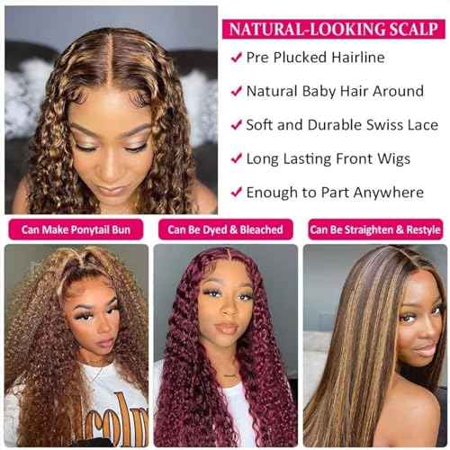 Human Hair Wig 5x5 Highlight P4/30 Brown Water Wave Lace Front Wigs Human Hair Dark Brown Water Wave Human Hair Wig 200% Density