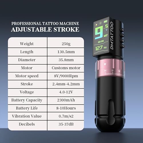 Tattoo Gun Kit Wireless Machine Kit 7 Strokes Length with 2300mAh Batteries Power Supply 11 Tattoo Ink 20 Pcs Tattoo Needle Cartridges for Beginner and Artist