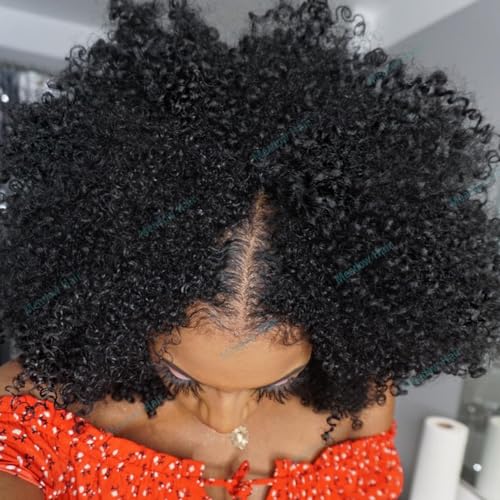 Afro Kinky Curly V Part Wig Human Hair Brazilian Virgin Upgrade U Part Wigs Glueless Afro Curly 180 Density Vpart Wig No Leave Out For Black Women 14Inch