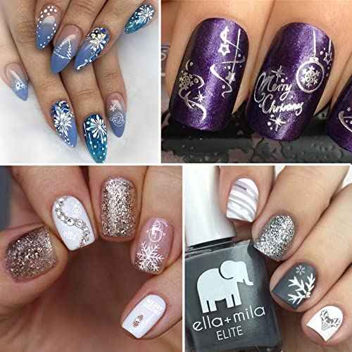 TailaiMei Christmas Nail Art Stickers Decals, Self-Adhesive White Nail Decorations Design for Santa Claus Snowflake Snowman (800 Pcs, 9Sheets)