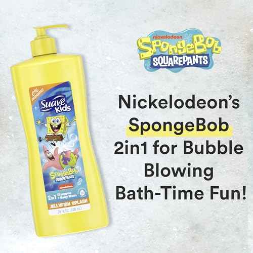 Suave Kids 3-in-1 Spongebob, Tear Free, Body Wash, Shampoo and Conditioners, Dermatologist Tested, 28 Oz Pack of 4