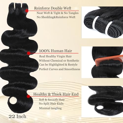Human Hair Bundles Raw Body Wave Single 1 Bundles Deals 100% Unprocessed Virgin Human Hair 12A Quick Weave Real Human Hair Extensions Natural Black 28 Inch