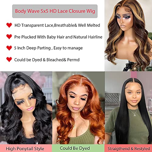 5x5 HD Transparent Lace Front Wigs Human Hair Pre Plucked with Baby Hair 180% Density Brazilian Body Wave Human Hair Wigs for Black Women Full and Thick(Body Wave Wig, 20 Inch)