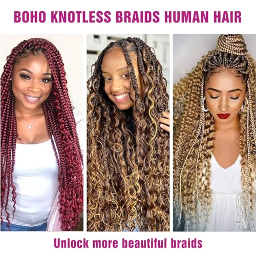 Honey Human Hair Deep Wave Bulk for Braiding - 27# Color No Weft Curly Extensions for Boho Braids, Wet and Wavy (22 Inch, #27, 100g)