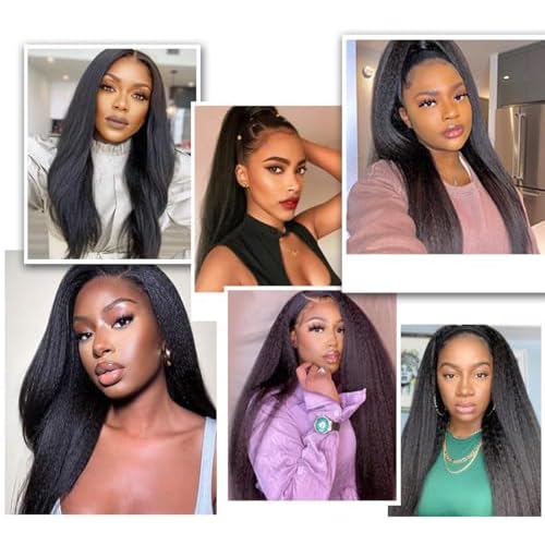 Hair Bundles 12A Yaki Kinky Straight Human Hair 3 Bundles 100% Unprocessed Mongolian Virgin Human Hair Kinky Straight Bundles Yaki Hair Natural Color (16 18 20)