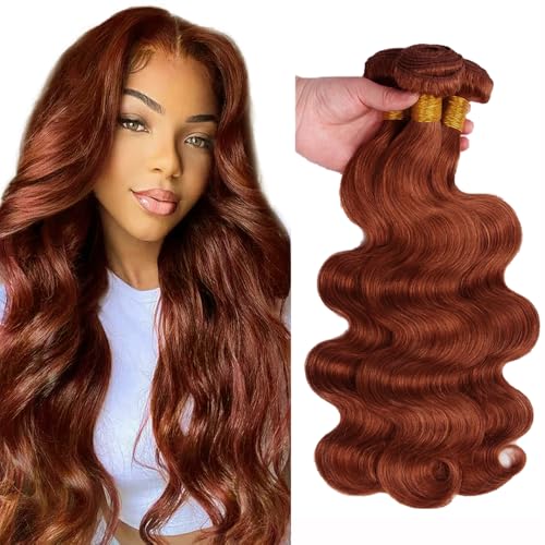 #33 Reddish Brown Bundles Human Hair Body Wave Bundles 26 28 30 Inch Unprocessed Brazilian Virgin Hair Copper Red Body Wave 3 Bundle Human Hair Extensions 50 Gram Per Bundle