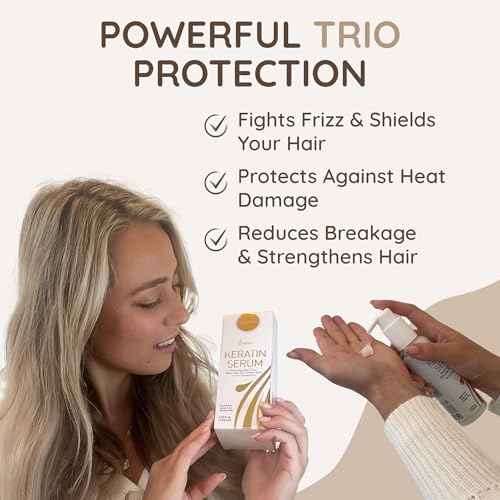 VITAMINS hair cosmetics Keratin Hair Serum for Frizzy and Damaged Hair - Anti Frizz Serum with Biotin, Castor Oil & Collagen for Heat Protection, Shine and Gloss Treatment - 4.25 Fl Oz