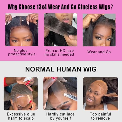 Wear and Go Glueless Wigs Human Hair Pre Plucked Pre Cut 13x4 Deep Curly Lace Front Wigs Human Hair For Black Women No Glue Upgraded Glueless Short Curly Bob Human Hair Wig 180% Density 18 Inch