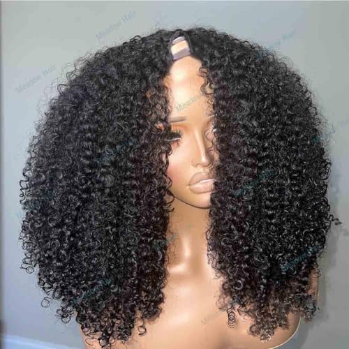 Afro Kinky Curly V Part Wig Human Hair Brazilian Virgin Upgrade U Part Wigs Glueless Afro Curly 180 Density Vpart Wig No Leave Out For Black Women 14Inch