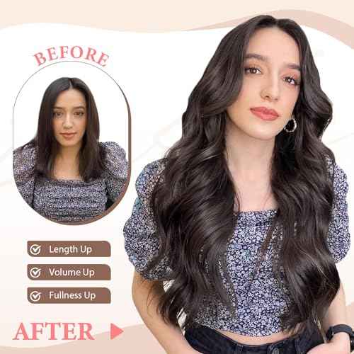 Synthetic Clip in Hair Extensions, 6 PCS Natural & Soft Hair & Blends Well Hair Extensions, Dark Brown Long Wavy Hairpieces(20inch, 6pcs, Dark Brown)