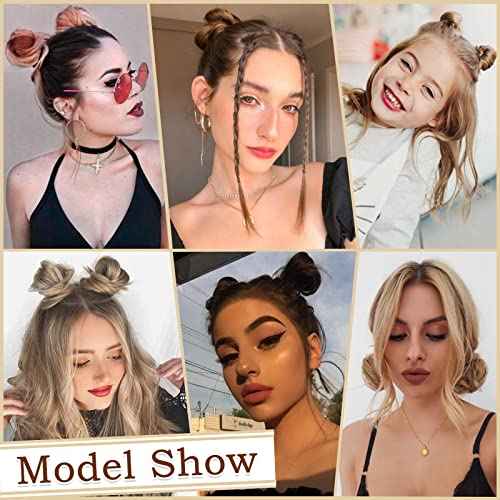 SOFEIYAN 2PCS Mini Claw Clip in Hair Bun Extension Synthetic Wig Accessory Updo Space Bun Hair Messy Cat Ears Hair Bun Pieces for Women, Darkest Brown Tend to Black