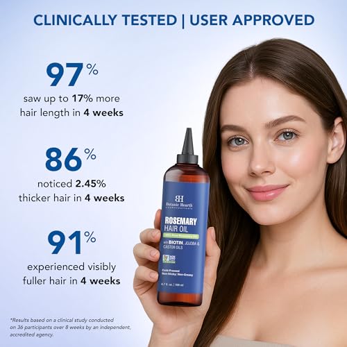 Botanic Hearth 100% Pure Rosemary Oil For Hair Growth (6.7 fl oz)| Infused with Biotin, Jojoba & Castor Oil | Hair Oil Repairs Dry Damaged Hair, Strengthening, Healthier Hair- Hair Tonic