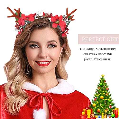 Catery Deer Headband Xmas Reindeer Antlers Headbands Elk Deer Flower Head Band Head Hoop Xmas Hair Bands Dcorative Halloween Headwear Hair Accessoey for Women and Girls