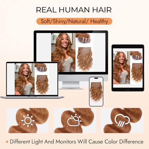 Clip in Hair Extensions Real Human Hair 105 Gram Body Wave Brown Clip in 100% Brazilian Remy Human Hair Extensions 8 Pcs Per Set With 18 Clips 20 Inch