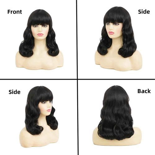 Dai Cloud Black Finger Wave Wigs for Women Long Curly Black Wigs with Bangs 1920s Women Vintage Hair Halloween Cosplay Party Costume Wig
