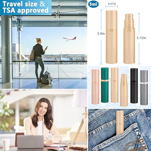 Travel Refillable Perfume Atomizer Bottle 5ml Leakproof Travel Perfume Refillable Bottle, Perfume Atomizer (Gold)
