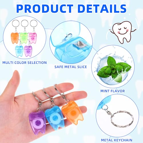 Landical 200 Pcs Dental Floss Keychain Bulk Mini Tooth Portable Floss Cleaning for Travel Homeless 15 M /16.4 Yard (Multicolor)