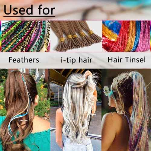 NIACONN 1000pcs 5 mm Tinsel Hair Extensions Beads, Silicone Lined Ring Micro Link I-tip Beads for Hair Extension - Black