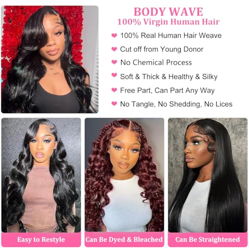 Human Hair Bundles Body Wave 16 18 20 22 Inch 100% Unprocessed Brazilian Body Wave 4 Bundles Human Hair Extensions for Women Quick Weave Natural Color