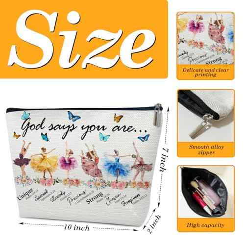 Dance Recital Gifts Makeup Bag, God Says You Are Unique Special Lovely Chosen, Dance Teacher Appreciation Competition Bible Dancer Gift for Daughter Gymnastics