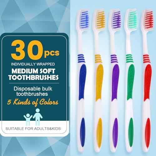 Navona 30 PCS Premium Individually Wrapped Bulk Toothbrush Pack, Disposable Toothbrushes, Kids Toothbrush, Medium Soft Bristle Toothbrushes, Ergonomics Handle, Perfect for Travel Hotel Donation