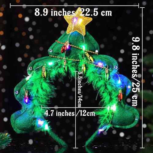 Olbye Light Up Christmas Headbands LED Christmas Tree Hairbands Glow Hair Hoop Star Xmas Costume Headpiece Festival Headwear Holiday Party Hair Accessories for Women